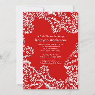 Paisley Bridal Dusche Einladung White Red