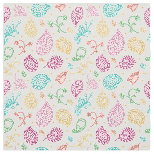 Paisley Bright Boho Folk Pattern auf Weiß Stoff (Muster)