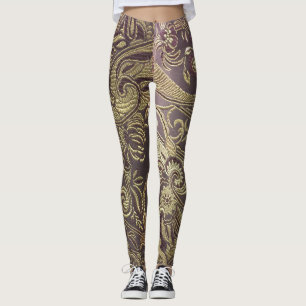 Paisley-Brokat-Leggings im Gold und im Braun Leggings