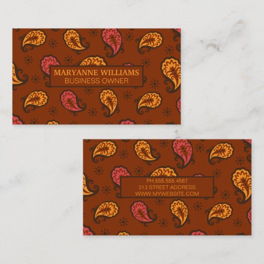 Paisley Brown Pattern Visitenkarte (Vorne/Hinten)
