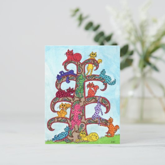 Paisley Cat Tree of Life Postkarte (Stehend Vorderseite)
