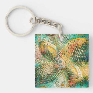 Paisley-Design in lebendigen Gelb- und Grüntönen Schlüsselanhänger
