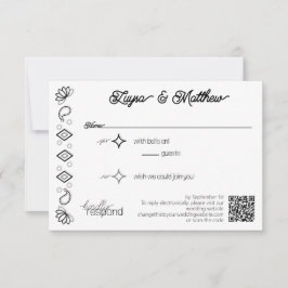 Paisley Diamond Simple White Black QR Code UAWG RSVP Karte