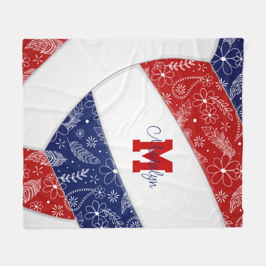 Paisley-Doodle-Muster roter Volleyball Fleecedecke (Vorderseite (Horizontal))