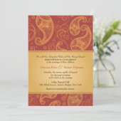 Paisley Dreams Gold Orange Wedding Einladung (Stehend Vorderseite)