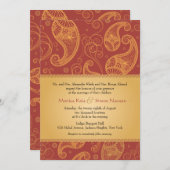 Paisley Dreams Gold Orange Wedding Einladung (Vorne/Hinten)