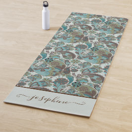 Paisley Dusty Blue Brown Vintag boho Yogamatte