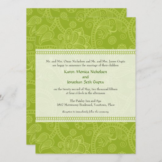 Paisley-Eindruck in der grünen Hochzeits-Einladung Einladung (Vorne/Hinten)