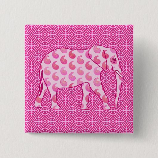 Paisley-Elefant - Eispink und Fuchsia Button (Vorderseite)
