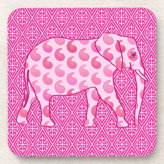 Paisley-Elefant - Eispink und Fuchsia Getränkeuntersetzer (Vorderseite)