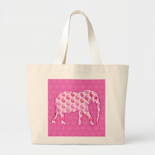 Paisley-Elefant - Eispink und Fuchsia Jumbo Stoffbeutel (Vorne)