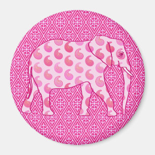 Paisley-Elefant - Eispink und Fuchsia Magnet