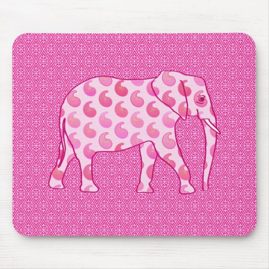 Paisley-Elefant - Eispink und Fuchsia Mousepad (Vorne)