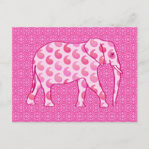 Paisley-Elefant - Eispink und Fuchsia Postkarte