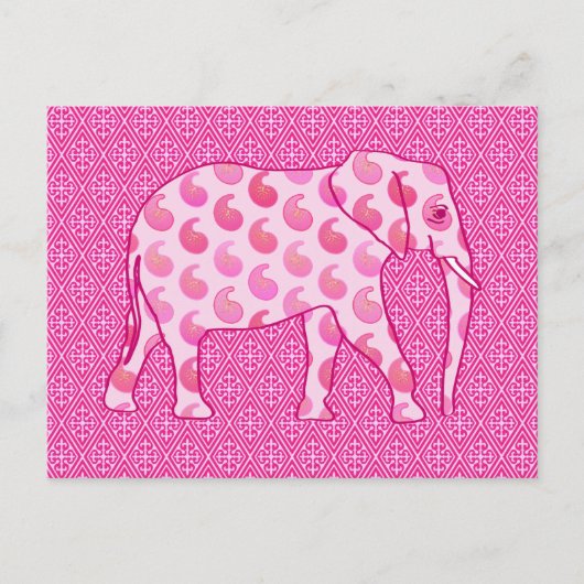 Paisley-Elefant - Eispink und Fuchsia Postkarte (Vorderseite)
