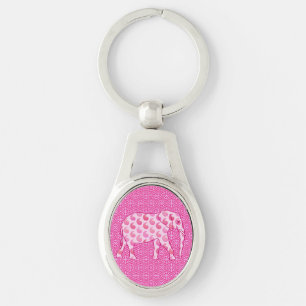 Paisley-Elefant - Eispink und Fuchsia Schlüsselanhänger
