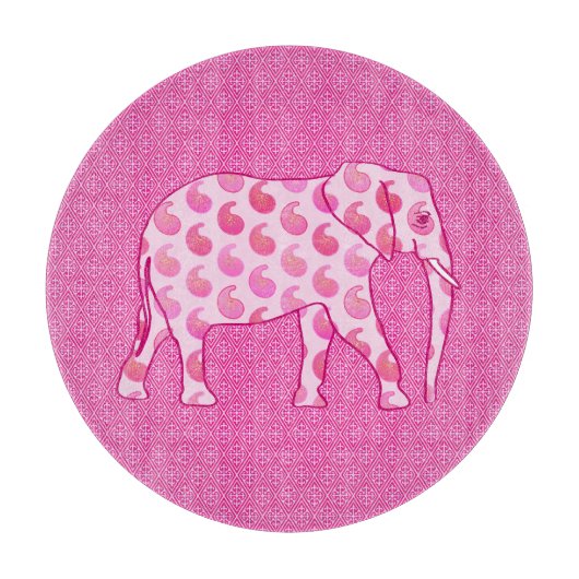 Paisley-Elefant - Eispink und Fuchsia Schneidebrett (Vorderseite)