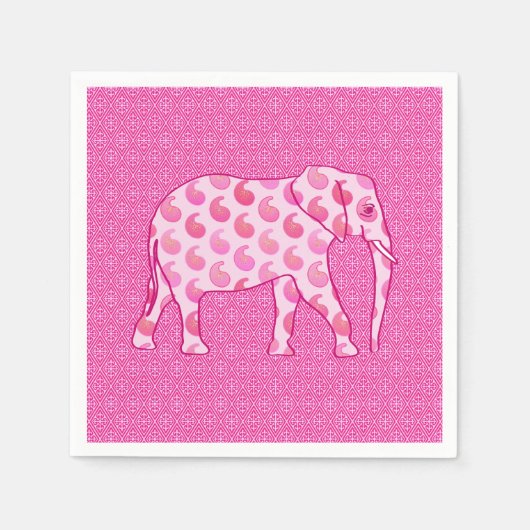 Paisley-Elefant - Eispink und Fuchsia Serviette (Vorderseite)