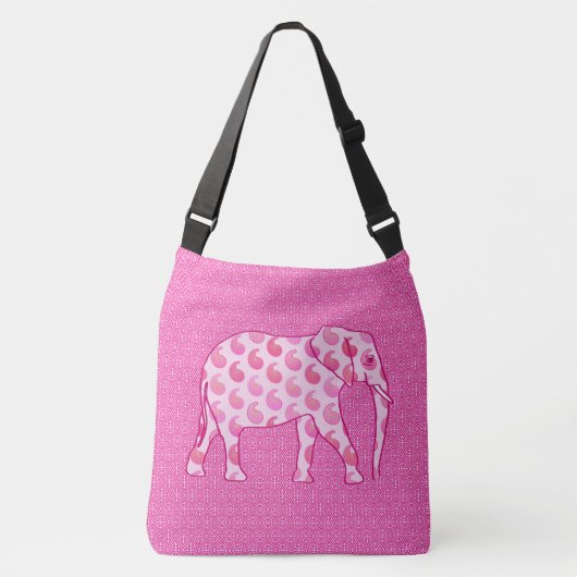 Paisley-Elefant - Eispink und Fuchsia Tragetaschen Mit Langen Trägern (Vorderseite)