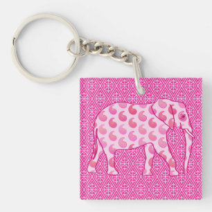 Paisley-Elefant - Eisrosa und Fuchsia Schlüsselanhänger