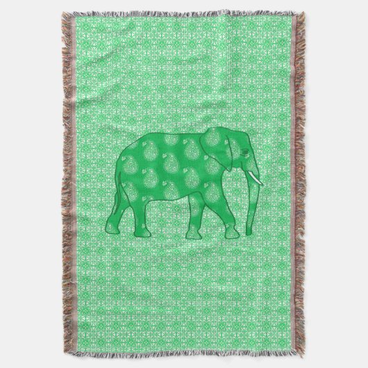Paisley-Elefant - Jade grün und weiß Decke (Vorderseite Vertikal)