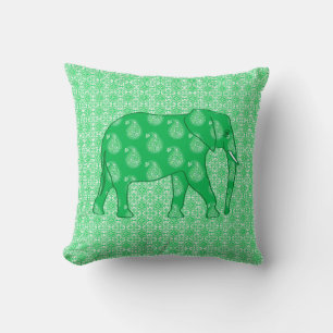 Paisley-Elefant - Jade grün und weiß Kissen