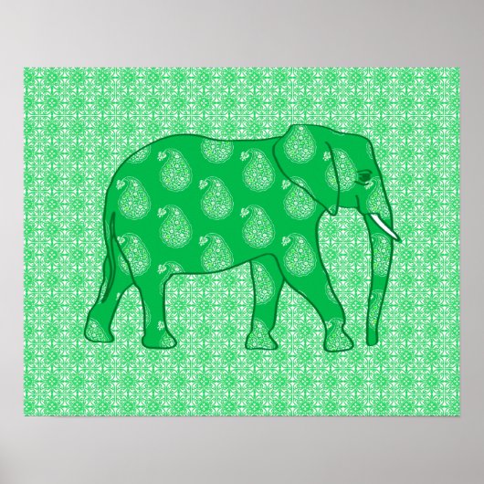 Paisley-Elefant - Jade grün und weiß Poster (Vorne)