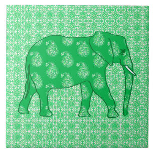 Paisley-Elefant - jadegrün und weiß Fliese