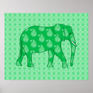 Paisley-Elefant - Jadegrün und -WEISS Poster