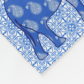Paisley-Elefant - Kobalt blau und weiß Fleecedecke (Ecke)