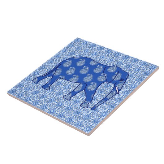 Paisley-Elefant - Kobalt blau und weiß Fliese (Seite)