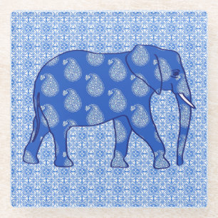 Paisley-Elefant - Kobalt blau und weiß Glasuntersetzer