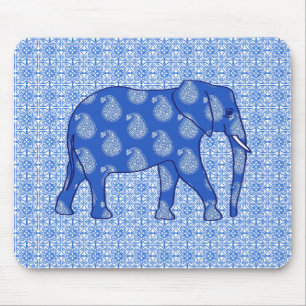 Paisley-Elefant - Kobalt blau und weiß Mousepad