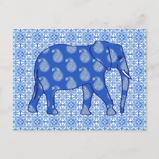 Paisley-Elefant - Kobalt blau und weiß Postkarte (Vorderseite)