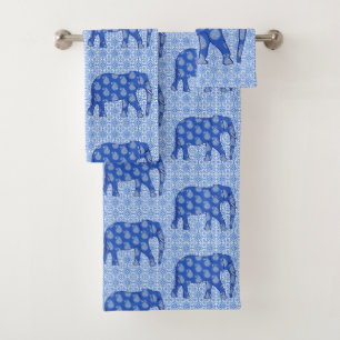 Paisley-Elefant, Kobaltblau und Weiß Badhandtuch Set