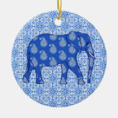 Paisley-Elefant - Kobaltblau und -WEISS Keramikornament (Vorne)