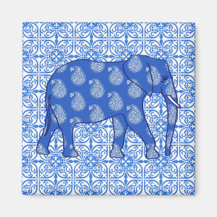 Paisley-Elefant - Kobaltblau und -WEISS Magnet