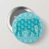 Paisley-Elefant - Türkis und Wasser Button (Vorne & Hinten)