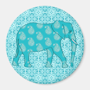 Paisley-Elefant - Türkis und Wasser Magnet