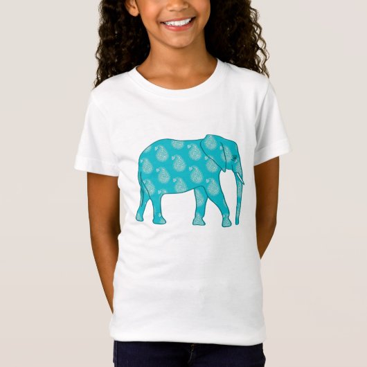 Paisley-Elefant - Türkis und Wasser T-Shirt (Vorderseite)