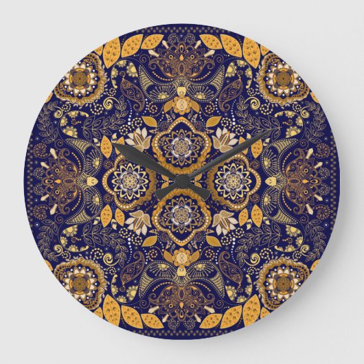Paisley Elegance: Textile Designmuster Große Wanduhr (Vorderseite)