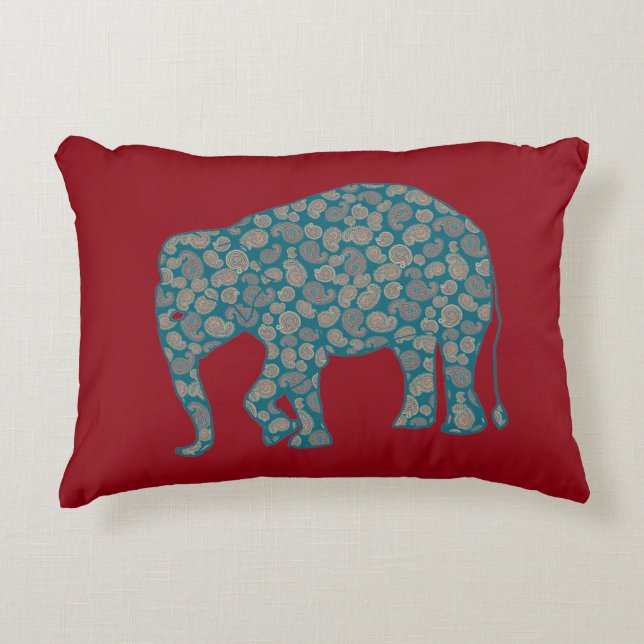 Paisley Elephant Custom Red Accent Pillow Dekokissen (Vorderseite)