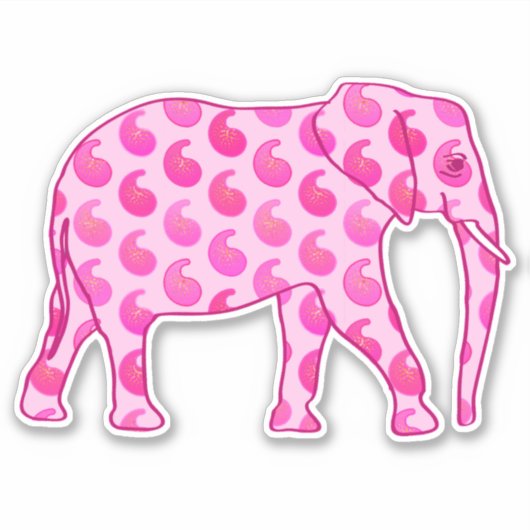 Paisley Elephant, Ice Pink und Fuchsia Aufkleber (Vorderseite)