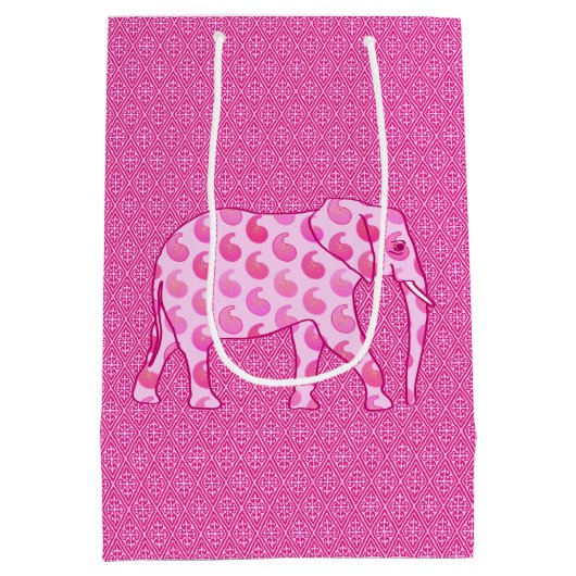 Paisley Elephant, Ice Pink und Fuchsia Mittlere Geschenktüte (Rückseite)