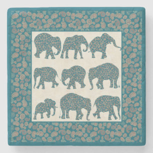 Paisley Elephants auf Beige und Border Untersetzer