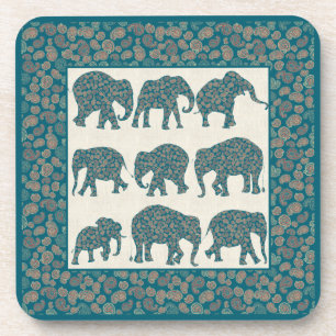 Paisley Elephants auf Beige und Border Untersetzer