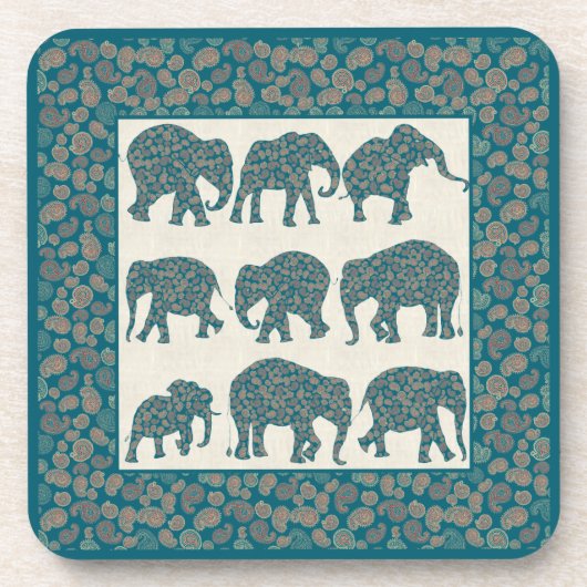 Paisley Elephants auf Beige und Border Untersetzer (Vorderseite)