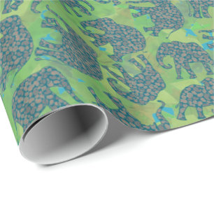 Paisley Elephants, Jungle Green Blätter Giftwrap Geschenkpapier