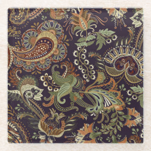 Paisley Farbige Textilie: Ethnisches Vintage-Desig Glasuntersetzer