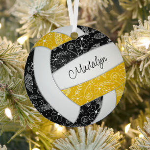 Paisley-Federn floral schwarz Gold Volleyball Ornament Aus Metall